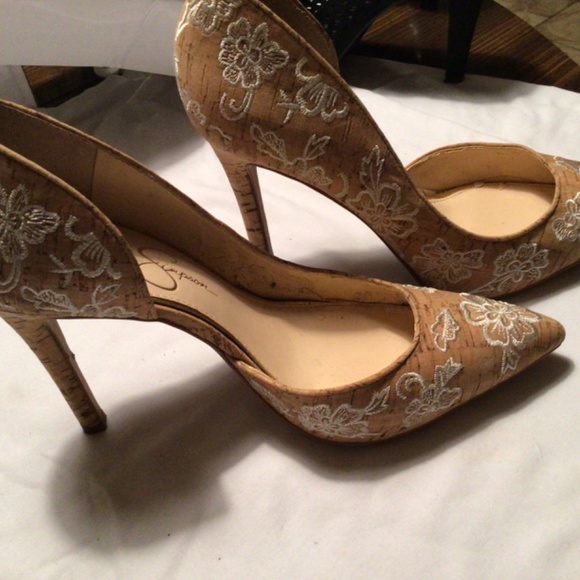 Jessica Simpson beige floral heels 7.5M great condition - Picture 3 of 8